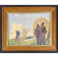 Бржозовский Г.Ф "Парашютисты", 1939 год. Картон, масло. Размер с родной рамой 42х32 см.