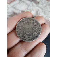 Франция 5 франков, 1830 Луи-Филипп I (c "I") гурт выгравирован Отметка монетного двора: "W" - Лилль