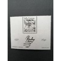 Польша 1977 Блок Mi.67 ЧЕРНОДРУК с маркой "400 лет со дня рождения Петера Пауля Рубенса" (чистый**)