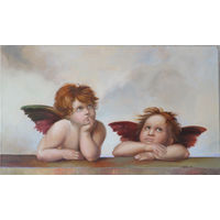 Копия фрагмента "Сикстинской Мадонны" Рафаэля маслом на холсте в классической многослойной технике