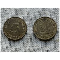 Германия ФРГ 5 пфеннигов 1989 F