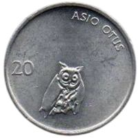РЕСПУБЛИКА СЛОВЕНИЯ. 20 СТОТИНОВ 1992. UNC. ФАУНА. СОВА. ФИЛИН. НЕЧАСТАЯ