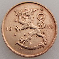 Финляндия, 10 пенни 1938 г. состояние XF, KM #24