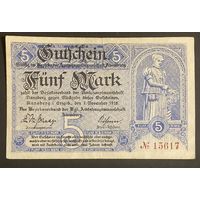 Банкнота 5 марок 1918 год. Аннаберг. Веймарская республика