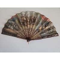 Декоративный испанский двустронний веер конца прошлого века с ручной росписью на одной стороне