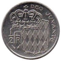 КНЯЖЕСТВО МОНАКО. 1/2 ФРАНКА 1976. ДЕЛЬФИН