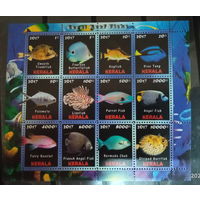 Блок  РЫБЫ МОРСКИЕ ОБИТАТЕЛИ ФАУНА   MNH