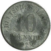 Германия 10 пфеннигов, 1920 (цинк)