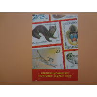 Календарик 1989 г.  Коллекционируйте почтовые марки СССР.  Звери.