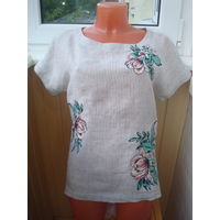 100% ЛЁН Новая блузка с вышивкой 'M&S' 42-44-46 размер
