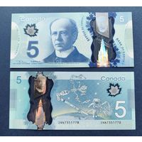 Канада, 5 долларов 2013 г., P-106e (INN, полимер, премьер-министр Уилфрид Лорье), UNC-**