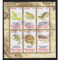 Лягушки Змеи Ящерицы  Фауна Конго 2011 год  лот 1050 БЛОК