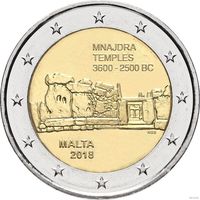 2 евро 2018 Мальта Храм Мнайдры UNC из ролла