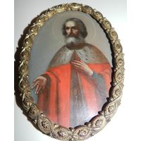 "Портрет Святого Равноапостольного Князя  Владимира (?) ХIХ век.  " Металлическая овальная основа, письмо масло, рамка резьба с позолотой