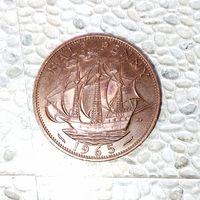 1/2 пенни 1965 года Великобритания. Королева Елизавета 2. Очень красивая монета! Как новая!