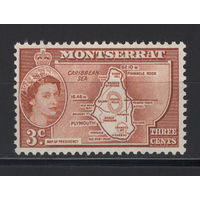 Монтсеррат / Montserrat 1953** 3c, Карта острова, Елизавета II (Mi#132)