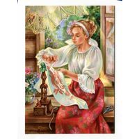 Открытка. Фольклор. Рукоделия. Вышивка, шитье. Девушка. Художник Т.Сытая (чистая)