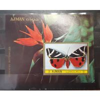 Аджман. 1972 год. Фауна. Бабочки. Блок (1360)
