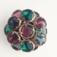 Редкая винтажная брошь" Trifari" . Цветные кабошоны. Оригинал. Купольная. 5 см.