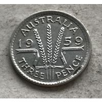 Австралия 3 пенса 1959 Елизавета II - серебро 0,500