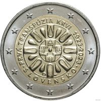 2 евро 2023 Словакия 100 лет со дня первого переливания крови UNC из ролла