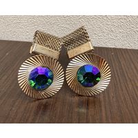 Винтажные запонки с радужными кристаллами (фиолетовый, синий, зеленый) времен СССР.