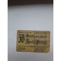 Нотгельд Германия 50 пф. 1921 Мерзебург