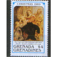 Марка из серии 1990г. Гренада и Гренадины "Рождество. "Мадонна с Младенцем на троне и святые" Питер Пауль Рубенс " MNH