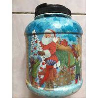 Новогодний рисунок и весенний декупаж банка для хранения ручная работа