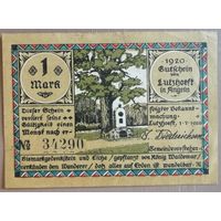 Германия 1 марка 1920 г Лютцов (Lutzhoft) 848.2с , N#5 (# черн.) aUNC,