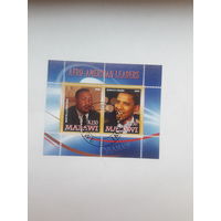 Марки МАлави  Лауреат нобелевской премии Мира  1964 М Л Кинг 2009 Б Обама