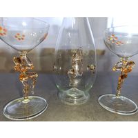 Старинный ликерный набор гутное стекло Девушка LAUSCHA BIMINI БИМИНИ АРТ-ДЕКО