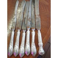 6 ножей Варшава Норблин под Россией, царизм, имперский орел, с рубля, мельхиор, серебрение