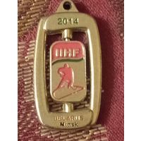 Брелок- Жетон Чемпионат Мира по Хоккею Хоккей Беларусь Минск 2014 тяж  20х30mm 1й
