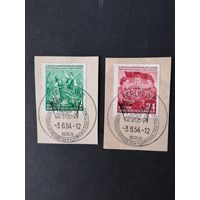 ГДР 1954 Полная серия марок на вырезках "День встречи немецкой молодежи" (спецгашение) Mi.428-429 каталог 2.40 евро