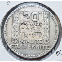 20 франков 1933 Франция Третья Республика! Серебро 20 грамм 680 пробы 0,437 унции! ВОЗМОЖЕН ОБМЕН!