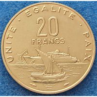 Джибути. 20 франков 1982 год  КМ#24  "Корабль - Порт"