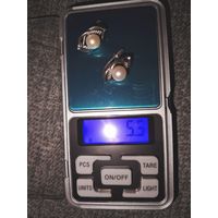 Серьги 925 культивированный жемчуг и фианиты