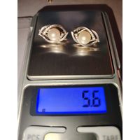 Серьги 925 культивированный жемчуг и фианиты