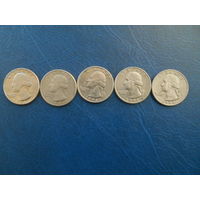 5 монет США по 25 центов