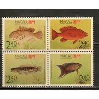 Макао-1990(Мих.645-648) , **  , Морская  Фауна ,Рыбы (полная серия)
