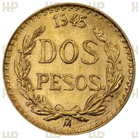 Монета 2 песо 1945 Мексика золото