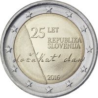 (ОБМЕН ПРИВЕТСТВУЕТСЯ) 2 евро Словения 2016, 25 лет независимости Словении, UNC из ролла