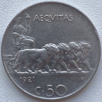Италия 50 чентезимо 1921 г.
