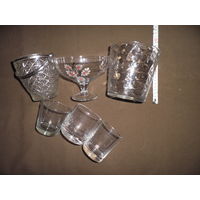 Посуда стеклянная из СССР,сосуд для льда,стаканы,корзинка,конфетница.С рубля.