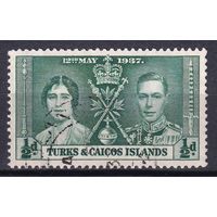 5a.BrKS. Великобритания. Колонии. Теркс и Кайкос. Коронация Георга VI и Елизаветы. 1937 г. 1/2d. Mi.#115.