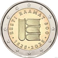 2 евро 2025 Эстония 500 лет первому печатному тексту UNC из ролла