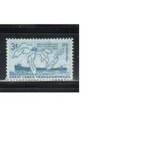 США-1955, (Мих.690),  * , Карта, Озера, Корабль (одиночка)