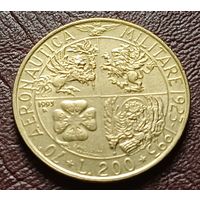 Италия 200 лир, 1993 70 лет военной авиации    ( 2-8-3 )