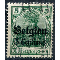 Немецкая оккупация Бельгии - 1914-1918г. - германия, надп 5 с на 5 с - 1 марка - гашёная. #2-Be-52-B-2